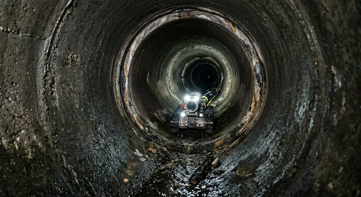 Robotic sewer camera inspecting pipe interior for Sewer Line Repair in Millis